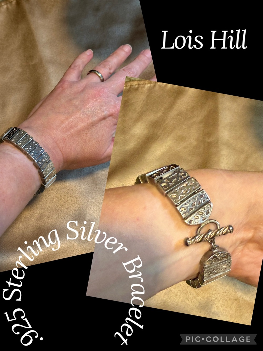 Lois Hill .925 Sterling Silver Scrollwork Bracelet: Hand-carved Rectangular Link